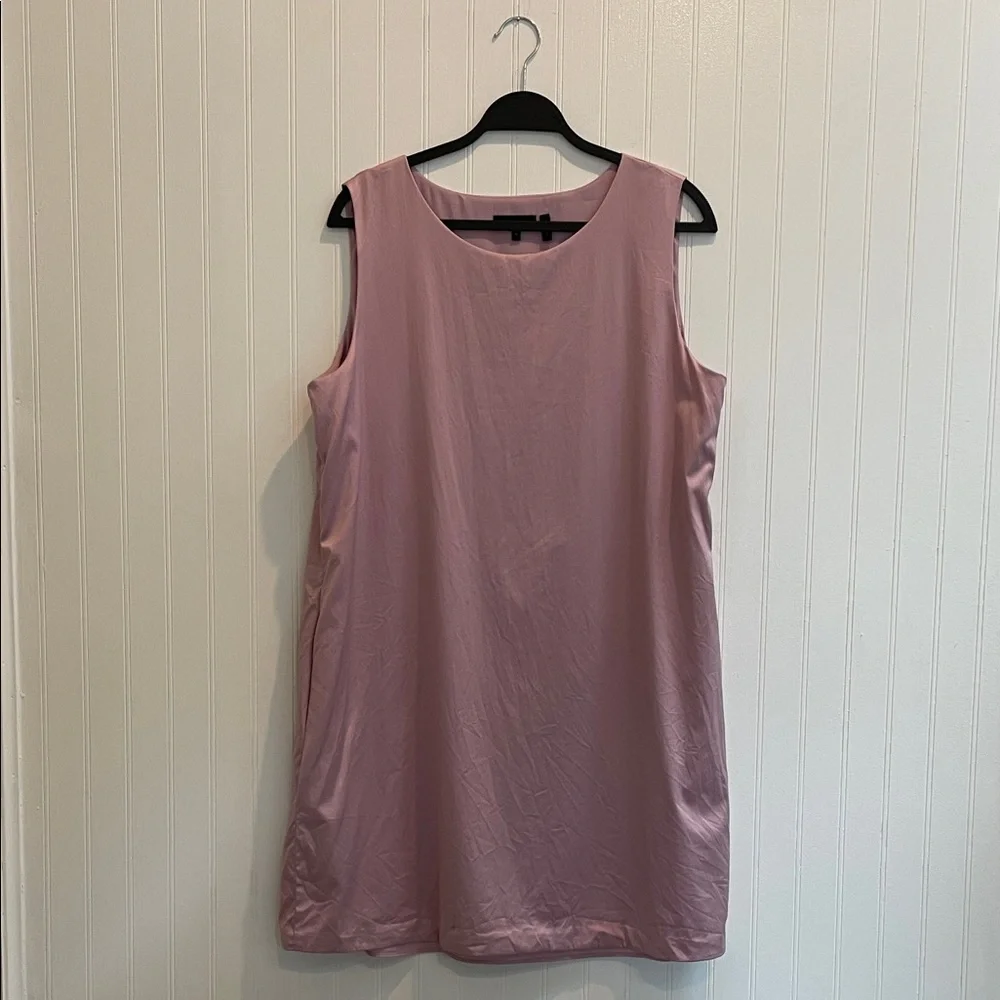 THEORY Easy Sleeveless Sheath Dress in Pink Lilac Cotton Chintz Size XL